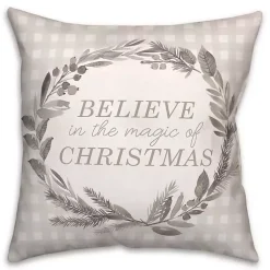 Christmas Pillows>Kirklands Home Believe in the Magic of Christmas Plaid Pillow Ivory
