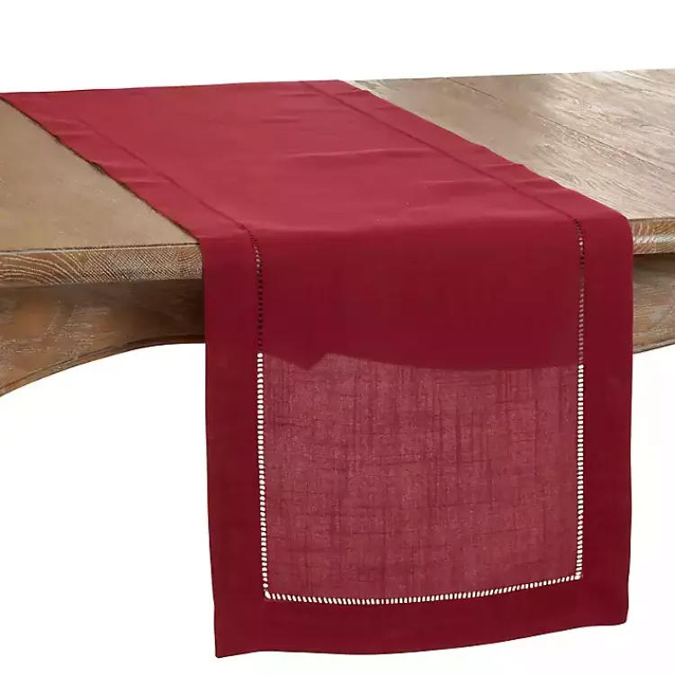 Kirklands Home Berry Hemstitch Border Table Runner Red Clearance