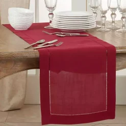 Kirklands Home Berry Hemstitch Border Table Runner Red Clearance