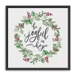 Christmas Art & Wall Decor>Kirklands Home Berry Wreath Be Joyful Framed Canvas Art Print White