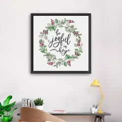 Christmas Art & Wall Decor>Kirklands Home Berry Wreath Be Joyful Framed Canvas Art Print White