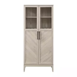 Kirklands Home Birch Chevron Wooden Storage Cabinet Tan