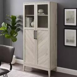 Kirklands Home Birch Chevron Wooden Storage Cabinet Tan