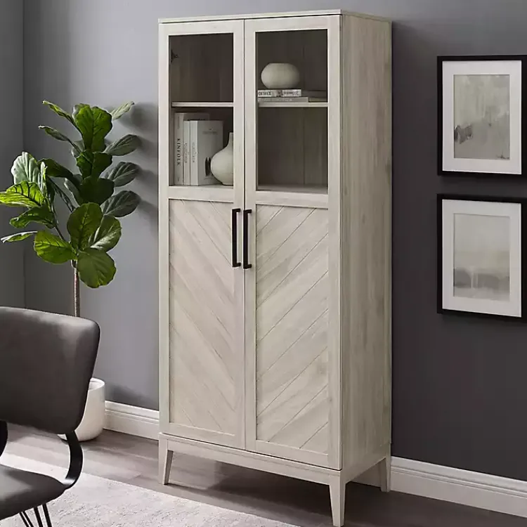 Kirklands Home Birch Chevron Wooden Storage Cabinet Tan