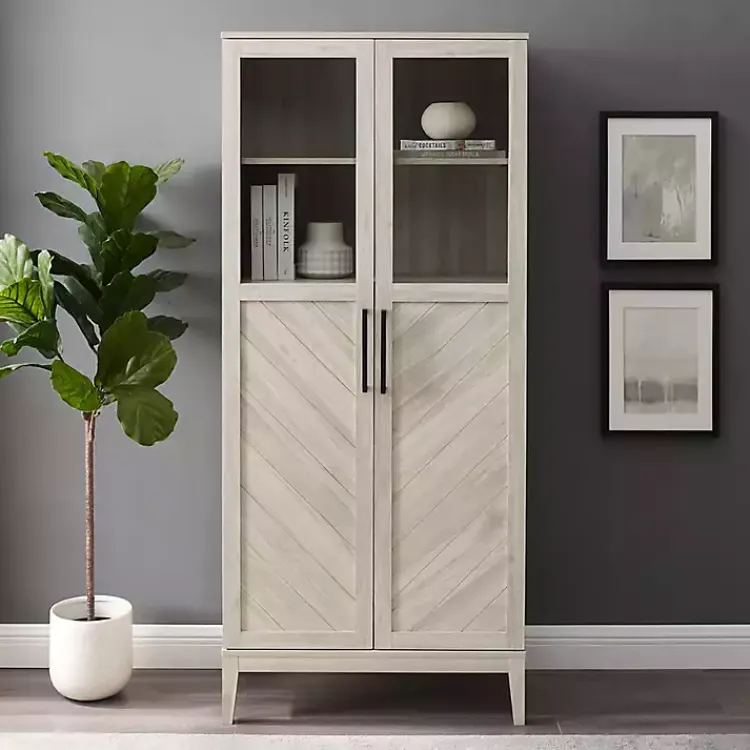 Kirklands Home Birch Chevron Wooden Storage Cabinet Tan