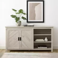 Kirklands Home Birch 2-Door Chevron Cabinet Tan Outlet