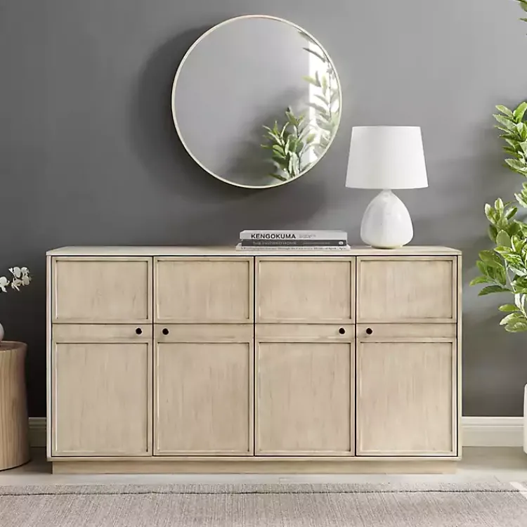Kirklands Home Birch Wood 4-Door Sideboard Ivory Outlet
