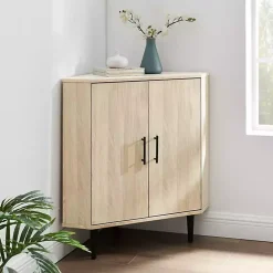 Kirklands Home Birch Wood Finish Corner Cabinet Tan New