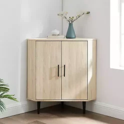 Kirklands Home Birch Wood Finish Corner Cabinet Tan New