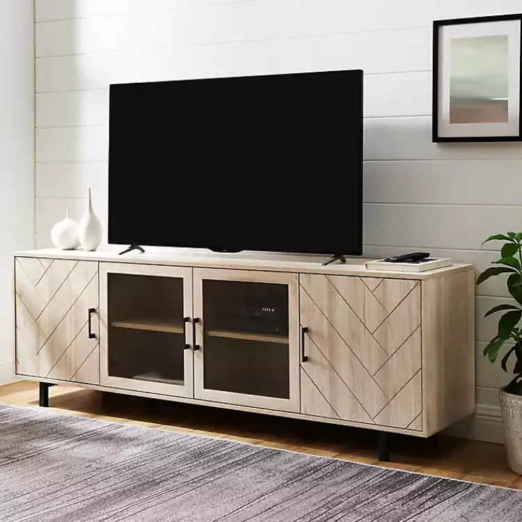 Kirklands Home Birch Wood Herringbone 4-Door TV Sd Tan Discount