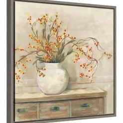 Kirklands Home Bittersweet Bouquet Framed Canvas Art Print Tan New