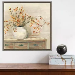 Kirklands Home Bittersweet Bouquet Framed Canvas Art Print Tan New
