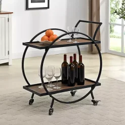 Kirklands Home & Brown Wood 2-Tier Odessa Bar Cart Black Outlet