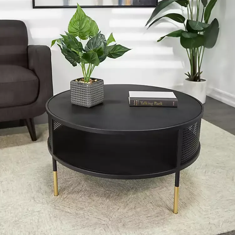 Kirklands Home & Gold Metal Mesh Round Coffee Table Black