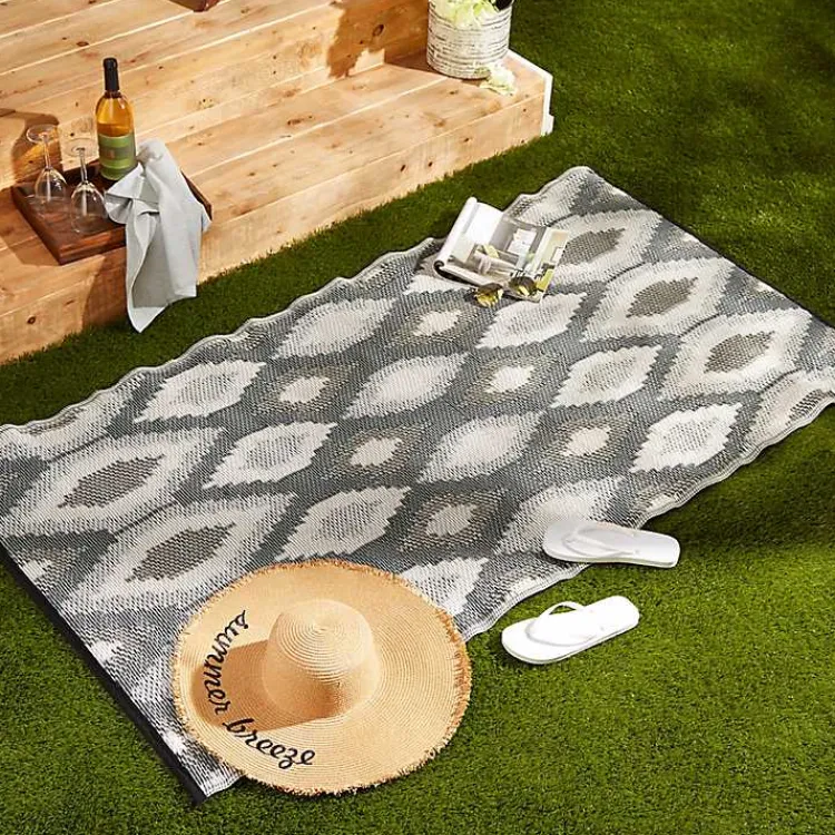 Kirklands Home Black & Gray Diamond Stripe Outdoor Area Rug, 4x6