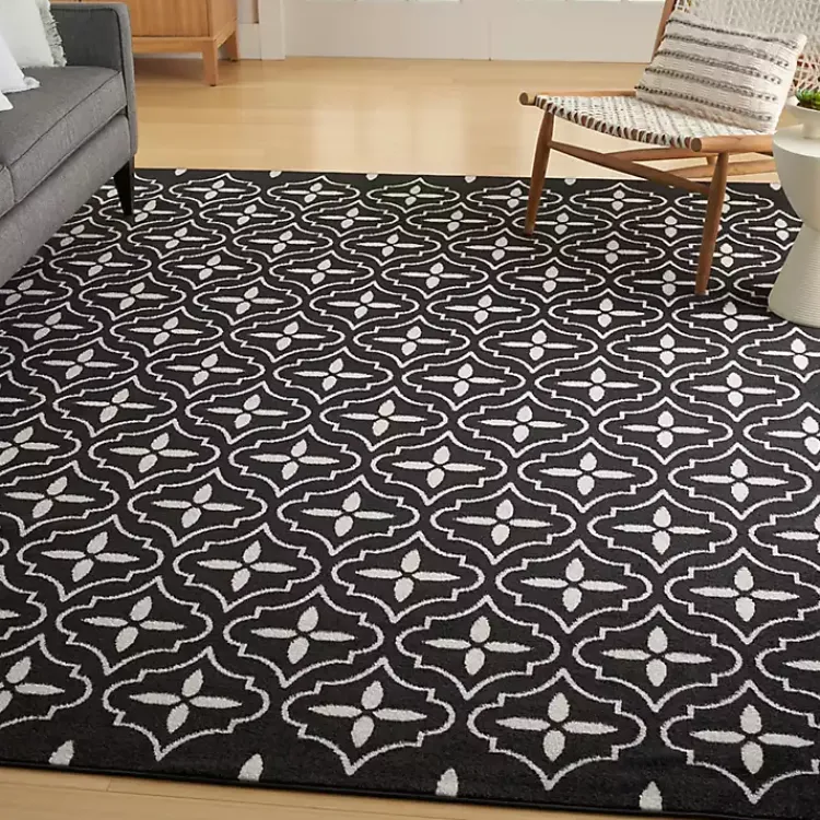 Kirklands Home Black & Ivory Quatrefoil Indoor/Outdoor Rug, 5x7 Clearance
