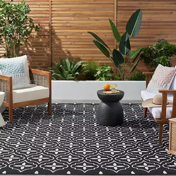 Kirklands Home Black & Ivory Quatrefoil Indoor/Outdoor Rug, 8x10 Discount