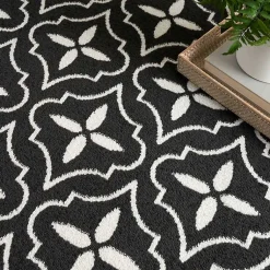 Kirklands Home Black & Ivory Quatrefoil Indoor/Outdoor Rug, 8x10 Discount