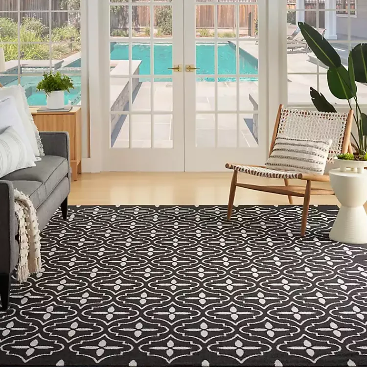 Kirklands Home Black & Ivory Quatrefoil Indoor/Outdoor Rug, 8x10 Discount