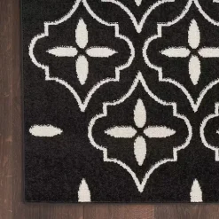 Kirklands Home Black & Ivory Quatrefoil Indoor/Outdoor Rug, 8x10 Discount