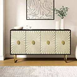 Kirklands Home Black & Ivory Sunburst 4-Door Sideboard Best