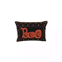 Halloween>Kirklands Home Black & Orange Boo Polka Dot Halloween Pillow
