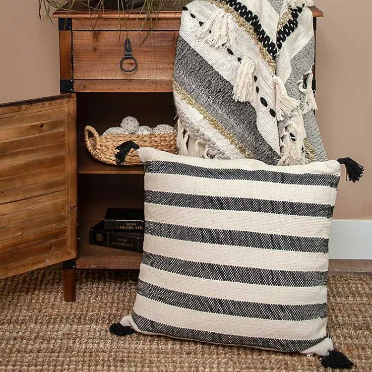 Pillows>Kirklands Home Black & White Bungalow Stripe Throw Pillow
