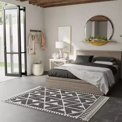 Kirklands Home & White Geometric Shag Area Rug, 8x10 Black Discount