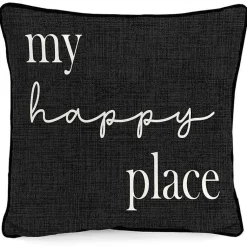Kirklands Home Black & White My Happy Place Outdoor Pillow Outlet