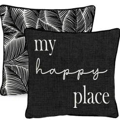 Kirklands Home Black & White My Happy Place Outdoor Pillow Outlet