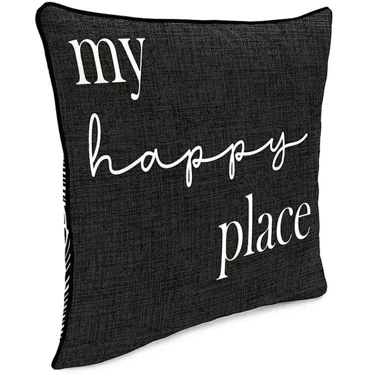 Kirklands Home Black & White My Happy Place Outdoor Pillow Outlet