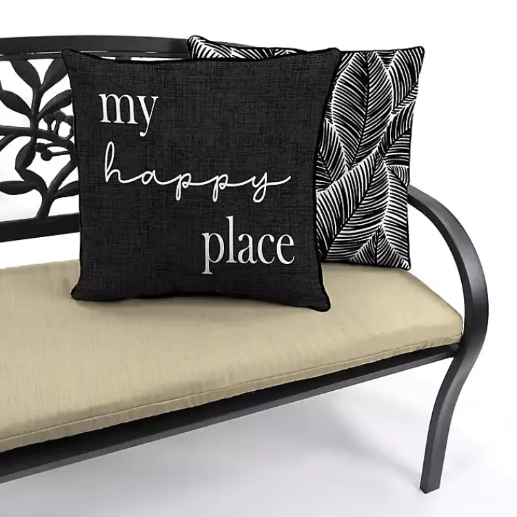 Kirklands Home Black & White My Happy Place Outdoor Pillow Outlet