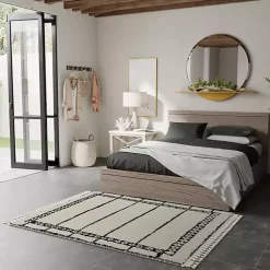 Kirklands Home & White Striped Block Border Area Rug, 8x10 Black