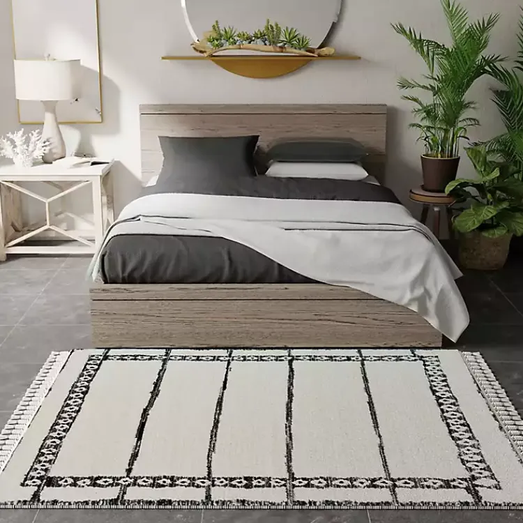 Kirklands Home & White Striped Block Border Area Rug, 8x10 Black
