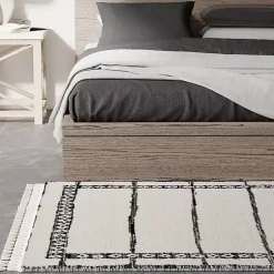 Kirklands Home & White Striped Block Border Area Rug, 8x10 Black