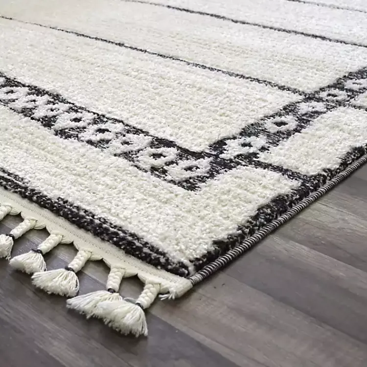 Kirklands Home & White Striped Block Border Area Rug, 8x10 Black