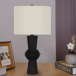 Kirklands Home Black Abstract Column Table Lamp White Hot