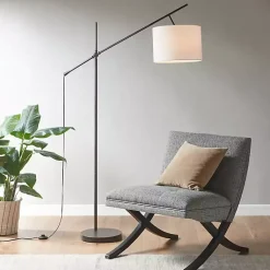 Kirklands Home Black Adjustable Arm Modern Floor Lamp White New