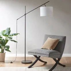 Kirklands Home Black Adjustable Arm Modern Floor Lamp White New