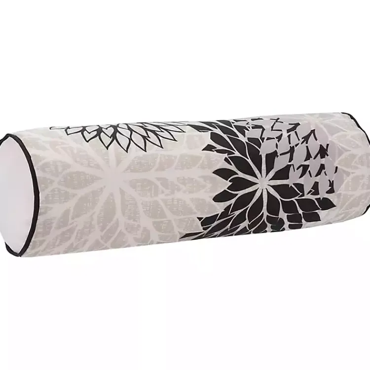 Kirklands Home and Beige Floral Outdoor Bolster Pillow Black Outlet