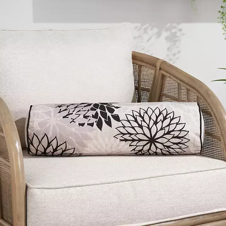 Kirklands Home and Beige Floral Outdoor Bolster Pillow Black Outlet