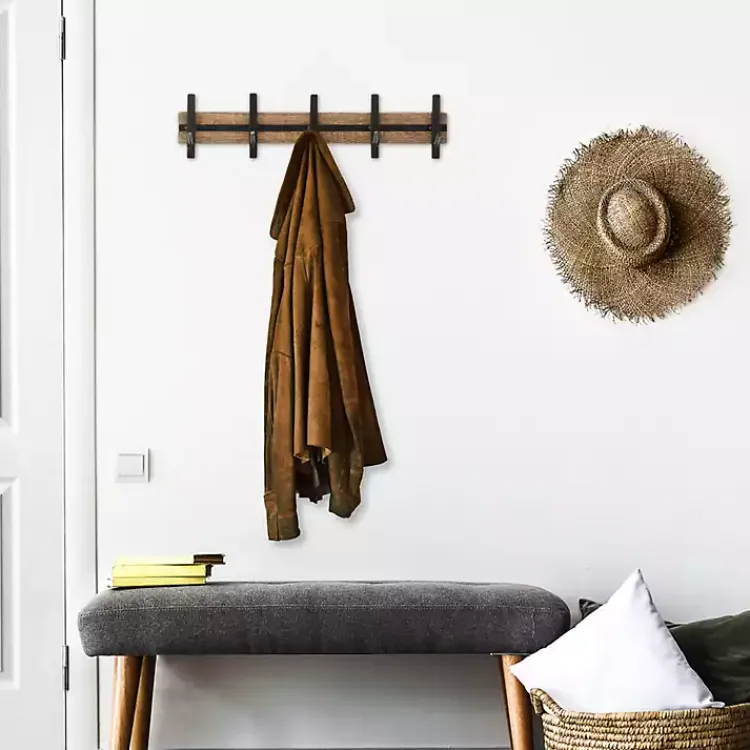 Kirklands Home Black and Brown 5-Hook Coat Rack Sale