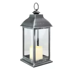 Lanterns>Kirklands Home and Brushed Silver LED Candle Lantern Black