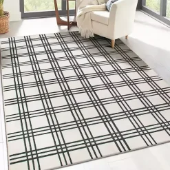 Kirklands Home Black and Cream Plaid Washable Area Rug, 5x7 Sale
