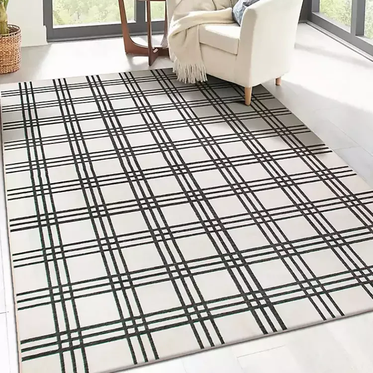 Kirklands Home Black and Cream Plaid Washable Area Rug, 5x7 Sale