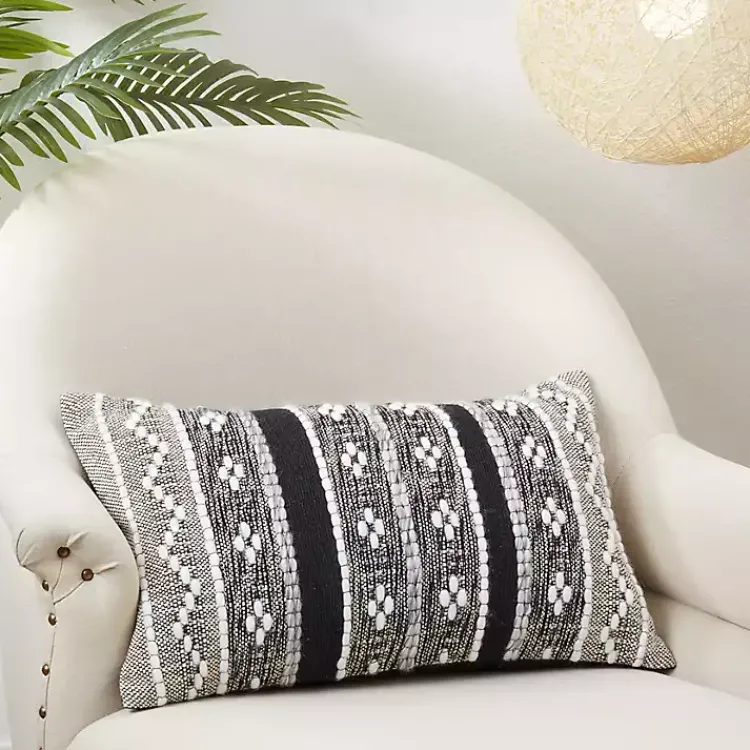 Pillows>Kirklands Home and Cream Woven Pattern Lumbar Pillow Black