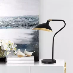 Kirklands Home Black and Gold Curved Neck Giselle Task Lamp New