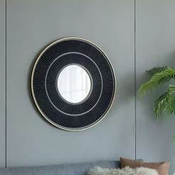 Kirklands Home and Gold Double Ribbed Wall Mirror Black Hot