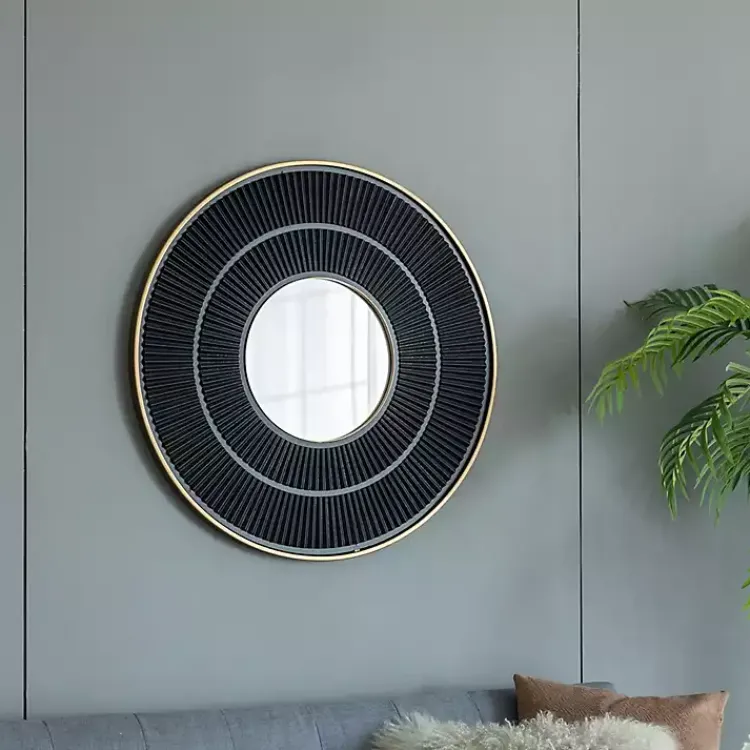 Kirklands Home and Gold Double Ribbed Wall Mirror Black Hot