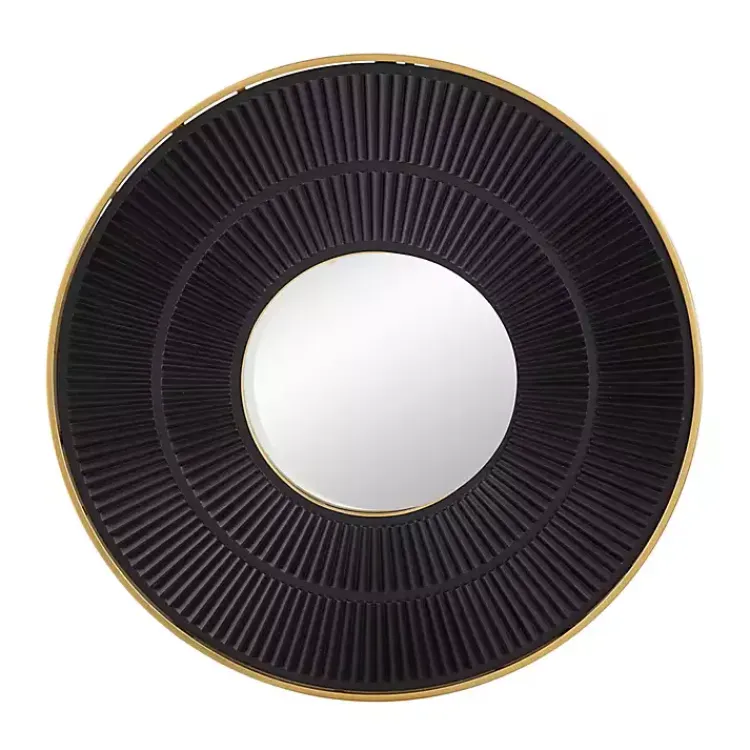 Kirklands Home and Gold Double Ribbed Wall Mirror Black Hot
